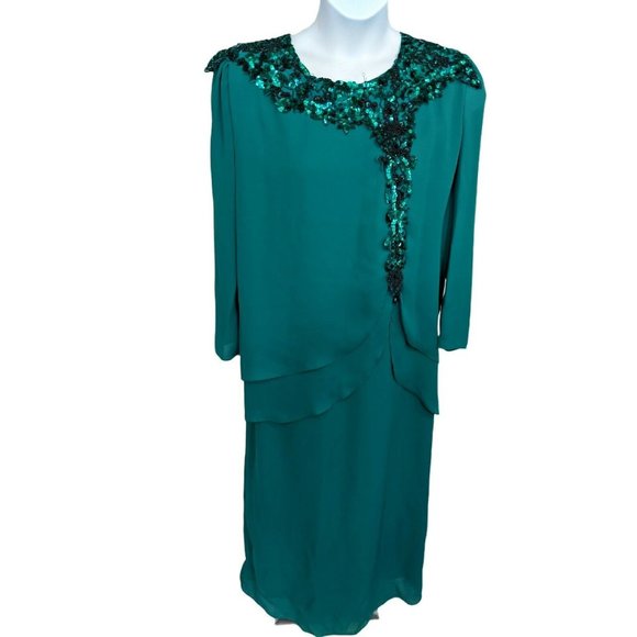 Glatter & Sims Vintage Teal Sequined Long Sleeve - Picture 1 of 7